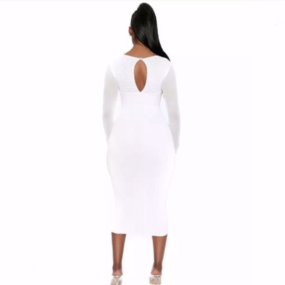 NWT NAKED WARDROBE STRETCH WHITE BODYCON MIDI DRESS M - Picture 4 of 15